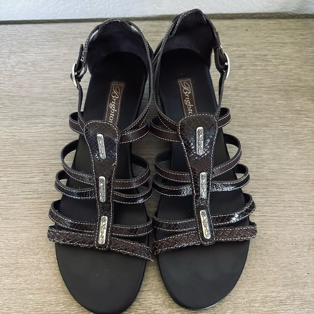 Brighton Brown Leather Silver Ladder Wedge Sandals 10 - Picture 9 of 10